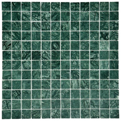 Мозаика Marble Mosaic India green Pol камень 30х30 см полированная чип 23х23 мм, зеленый