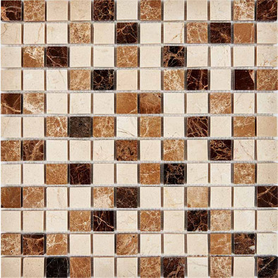 Мозаика из мрамора Emperador Dark, Light, Crema Nova, PIX269, чип 23x23 мм, сетка 305х305x6 мм глянцевая, бежевый, коричневый