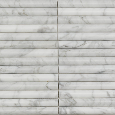 Мозаика Pixmosaic PIX 342 Bianco Carrara, Convex, чип 20х151 мм, сетка 300х305х12 мрамор матовая серый