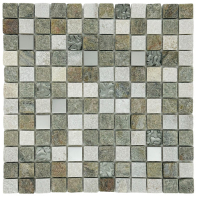 Мозаика Marble Mosaic Mix quartz stone камень 30х30 см чип 23x23 мм, серый, коричневый