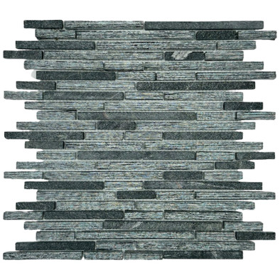 Мозаика Marble Mosaic Stripes Dark Grey стекло 30х34 см глянцевая чип 10x48/98/148 мм, серый, темно-серый