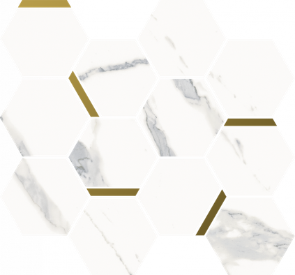 Мозаика Stellaris Statuario White Mosaico Chic керамогранит 28.3х32.8 см Italon матовая, белый, золотой-oro-gold 620110000220