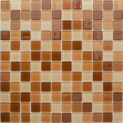 Мозаика J-326 стекло 31.8х31.8 см глянцевая чип 25х25 мм, бежевый, коричневый, оранжевый