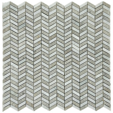 Мозаика Marble Mosaic Weft grey Pol камень 31х31.7 см полированная чип 10x20 мм, белый, серый