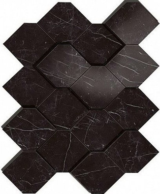 Декор Marvel Nero Marquina Mosaico Esagono 3D керамогранит фото Декор Marvel Nero Marquina Mosaico Esagono 3D керамогранит