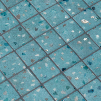 Мозаика Ezarri Teal 50 стекло 36,5х36,5 см матовая, глянцевая чип 50х50 мм, голубой, зеленый