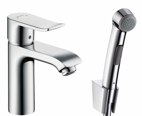 Смеситель Hansgrohe Metris для раковины 110 мм с гигиеническим душем