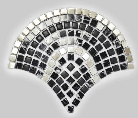 Мозаика Andromeda-2 веер мрамор+керамика+метал 30х25 см матовая, глянцевая чип 15х15 мм, черный