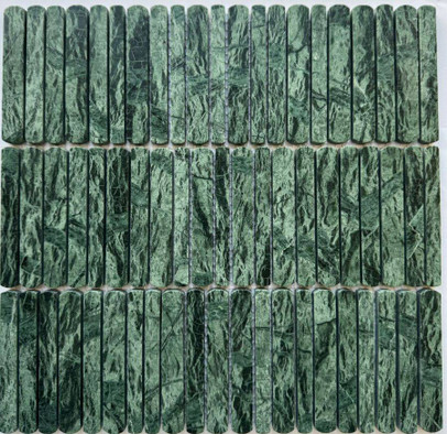 Мозаика Pixmosaic PIX 356 Spider Green, чип 10/12/15х100 мм, сетка 300х305x8 мм, полированная мрамор зеленый