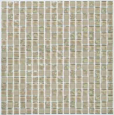 Мозаика S-840 стекло 30.5х30.5 см глянцевая чип 15х15 мм, кремовый