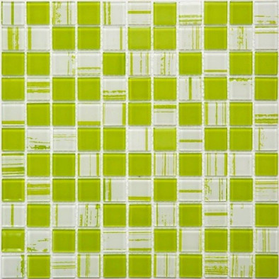 Мозаика S-463 стекло 30х30 см глянцевая чип 25х25 мм, белый, зеленый