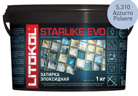Затирка для плитки эпоксидная Litokol двухкомпонентный состав Starlike Evo S.310 Azzurro Polvere 1 кг 485320002 фото Затирка для плитки эпоксидная Litokol двухкомпонентный состав Starlike Evo S.310 Azzurro Polvere 1 кг 485320002