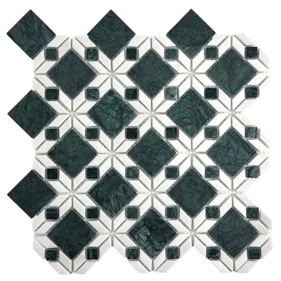 Мозаика Marble Mosaic Nefertiti мрамор 32.4х32.4 см полированная белый, зеленый