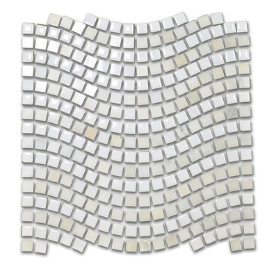 Мозаика Perseus-2 волна мрамор+керамика 31х31 см глянцевая чип 15х15 мм, белый