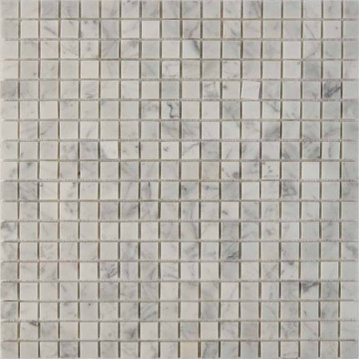 Мозаика из мрамора Bianco Carrara PIX241, чип 15x15 мм, сетка 305х305x4 мм глянцевая, серый