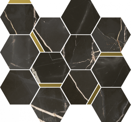 Мозаика Stellaris Absolut Black Mosaico Chic керамогранит 28.3х32.8 см Italon матовая, золотой-oro-gold, серый, черный 620110000226