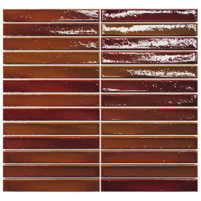 Мозаика Short Stick Honey Crackle керамика 28х30 см Amadis Fine Tiles глянцевая чип 20х150 мм, красный, оранжевый 8436552229330