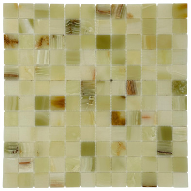 Мозаика Marble Mosaic Onyx green Pol камень 30х30 см полированная чип 23х23 мм, бежевый, зеленый