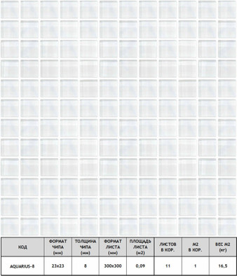 Мозаика Aquarius-8 стекло 30х30 см прозрачная чип 23х23 мм, белый