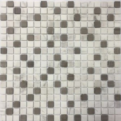Мозаика KP-742 мрамор 30.5х30.5 см матовая чип 15х15 мм, белый, серый