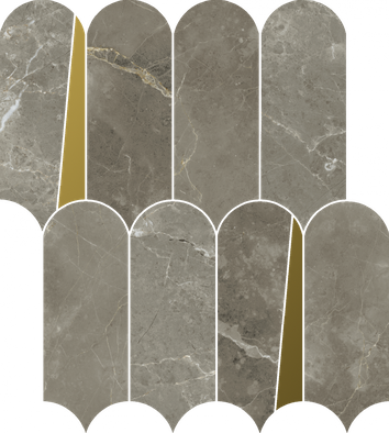 Мозаика Stellaris Tuscania Grey Mosaico Elegant керамогранит 32.5х36.1 см Italon полированная, золотой-oro-gold, серебро-silver, серый 620110000234