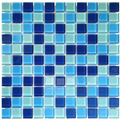 Мозаика стеклянная Aquaviva Сristall YF-810 30х30 см матовая чип 25х25 мм, голубой, синий 023335