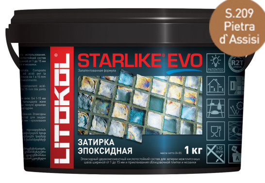 Затирка для плитки эпоксидная Litokol двухкомпонентный состав Starlike Evo S.209 Pietra dAssisi 1 кг 499210002