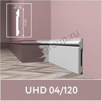 Напольный плинтус Solid UHD Polymer с креплением на клей 1 UHD 04/120, белый 14х120х2400 ударопрочный полистирол под покраску фото Напольный плинтус Solid UHD Polymer с креплением на клей 1 UHD 04/120, белый 14х120х2400 ударопрочный полистирол под покраску