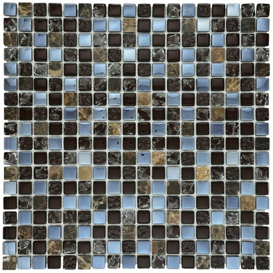 Мозаика Marble Mosaic Stellar Dark стекло 30х30 см глянцевая чип 15x15 мм, голубой, темно-коричневый