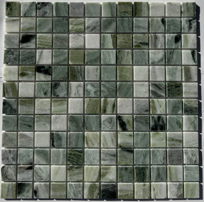 Мозаика PIX 314 Jet Green, мрамор 30.5х30.5 см Pixmosaic полированная чип 23х23 мм, зеленый, серый