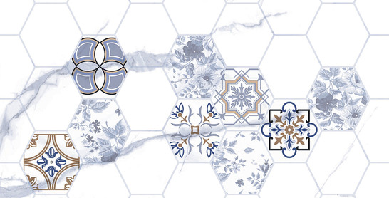 Настенная плитка TP3670H1 Декор Киана Гексагон ректификат Primavera 30x60 глянцевая керамическая