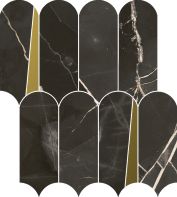 Мозаика Stellaris Absolut Black Mosaico Elegant керамогранит 32.5х36.1 см Italon полированная, бежевый, золотой-oro-gold, серый, черный 620110000235