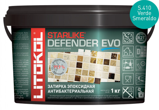 Затирка для плитки эпоксидная Litokol антибактериальная двухкомпонентная Starlike Defender Evo S.410 Verde Smeraldo 1 кг 485750002