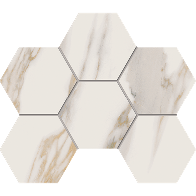 Мозаика RM01 Hexagon 25x28,5 неполированная керамогранит Estima Miramare, бежевый, белый, серый 70430