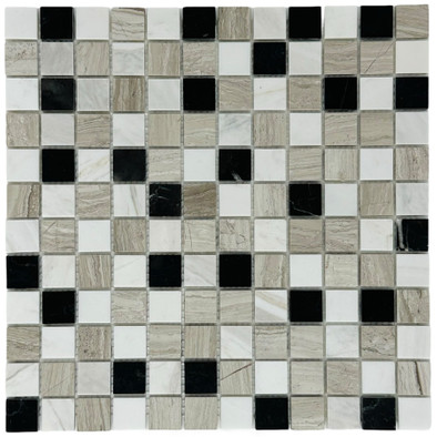 Мозаика Marble Mosaic Mix stone 4 Mat камень 30х30 см матовая чип 23х23 мм, белый, серый, черный