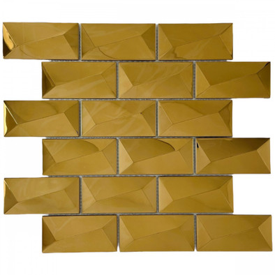 Мозаика Marble Mosaic Brick Rose Metal нержавеющая сталь 30х30 см 3D чип 48х98 мм, золотой-oro-gold