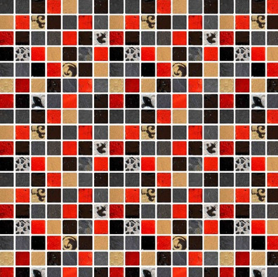 Мозаика Orion-18 стекло+камень 30х30 см глянцевая, матовая чип 15х15 мм, разноцветный, серый, черный