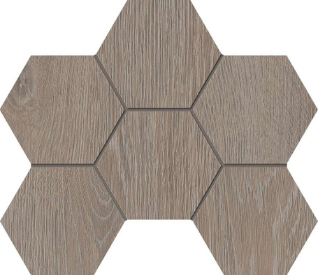 Мозаика KW02 Hexagon 25x28,5 cтруктурированная керамогранит Estima Kraft Wood, серый 70622