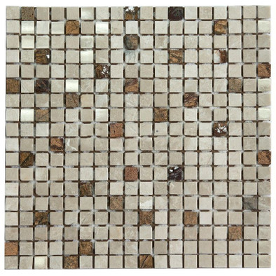 Мозаика K-731 мрамор 30.5х30.5 см полированная чип 15х15 мм, коричневый, серый