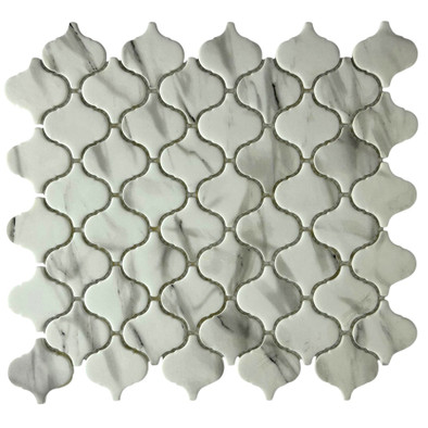 Мозаика Marble Mosaic Lantern Carrara стекло 28х31 см матовая чип 51х53 мм белый, серый