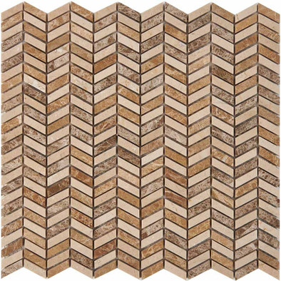 Мозаика из мрамора Light Emperador, Cream Marfil PIX289, чип 27x10 мм, сетка 298х307x8 мм глянцевая, бежевый, коричневый