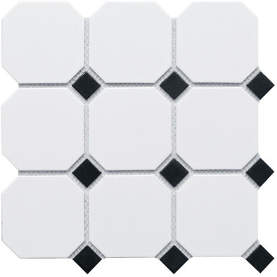 Мозаика Керамическая Octagon big White/Black Matt (CLA006) 300х300х6