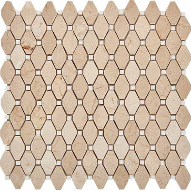 Мозаика из мрамора Cream Marfil, Thassos White PIX285, чип 39x24 мм, сетка 305х342x7 мм глянцевая, бежевый