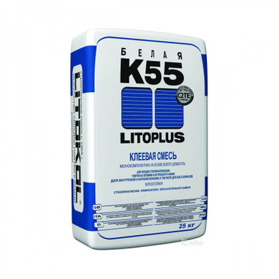 Клей Litoplus K55 для мозаики и плитки белый (мешок) 25 кг 015942