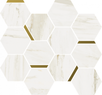 Мозаика Stellaris Carrara Ivory Mosaico Chic керамогранит 28.3х32.8 см Italon матовая, бежевый, белый, золотой-oro-gold 620110000222