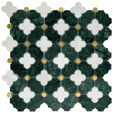 Мозаика Marble Mosaic Queen Pol камень 31х31 см полированная, зеленый, белый, бежевый