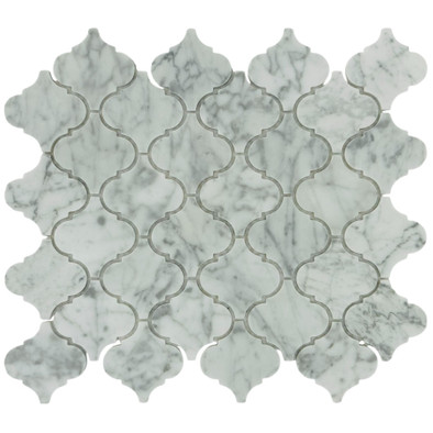 Мозаика Marble Mosaic Arabesco Carrara Bianco Pol камень 27.8х32.5 см полированная чип 68х68 мм, серый, белый