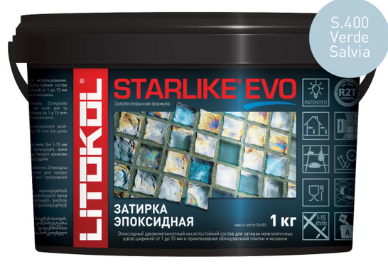 Затирка для плитки эпоксидная Litokol двухкомпонентный состав Starlike Evo S.400 Verde Salvia 1 кг 485370002 фото Затирка для плитки эпоксидная Litokol двухкомпонентный состав Starlike Evo S.400 Verde Salvia 1 кг 485370002