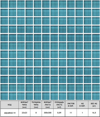 Мозаика Aquarius-14 стекло 30х30 см прозрачная чип 23х23 мм, голубой