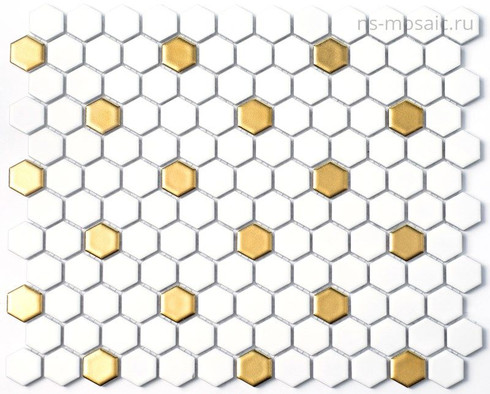 Мозаика P-517 керамика 26х30 см матовая чип 23х26 мм, белый, золотой